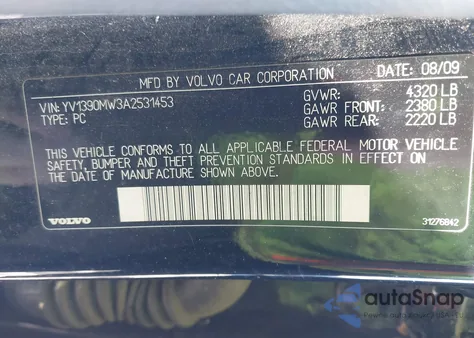 2010 Volvo V50 2.4I из США, поврежденный, VIN YV1390MW3A2531453